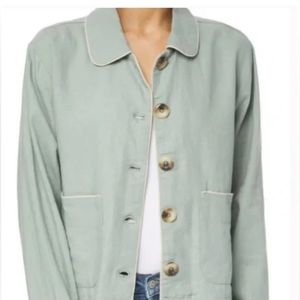 Kensie Double Pocket Shacket Button Front Cropped Sz M